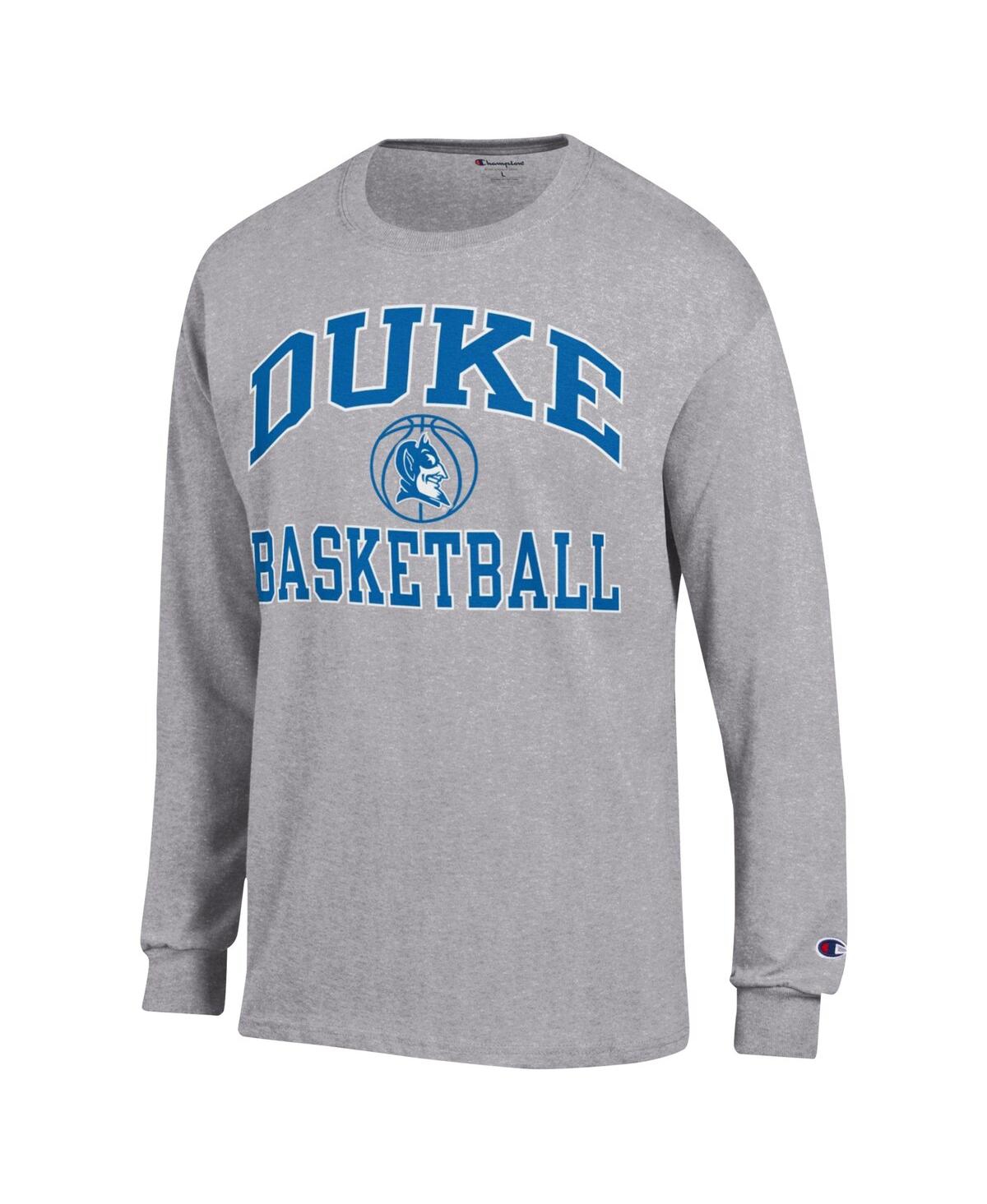 Shop Champion Men's  Heather Gray Duke Blue Devils Basketball Icon Long Sleeve T-shirt