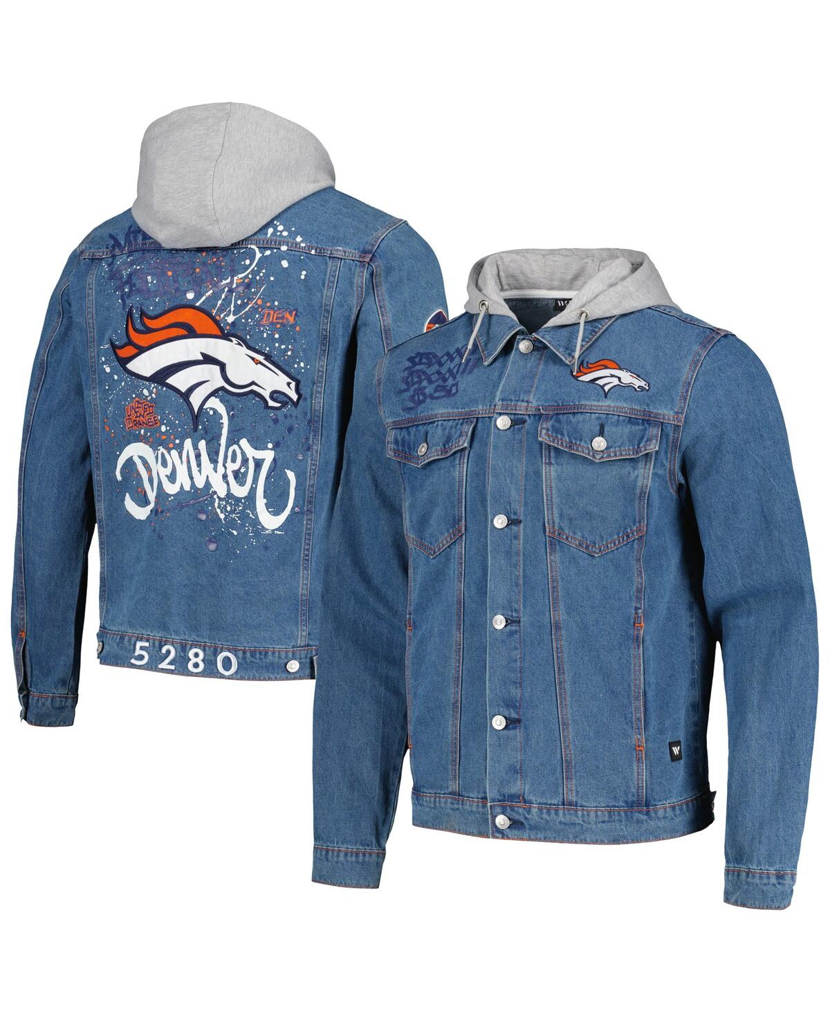 Shop The Wild Collective Men's  Denim Denver Broncos Hooded Full-button Denim Jacket