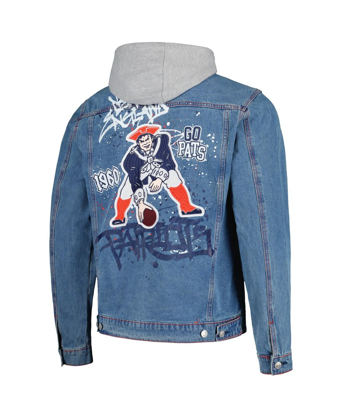 Shop The Wild Collective Men's  New England Patriots Hooded Full-button Denim Jacket In Blue