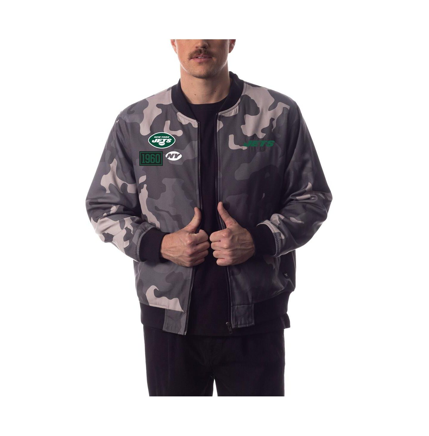 Женская куртка The Wild Collective and Gray Distressed New York Jets Camo Bomber — фото 1