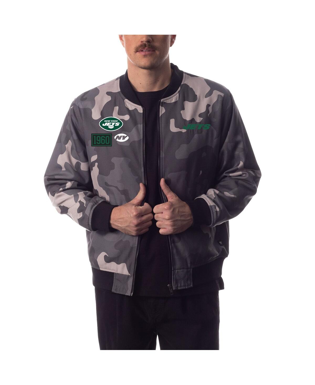 The Wild Collective Men's And Women's  Gray Distressed New York Jets Camo Bomber Jacket