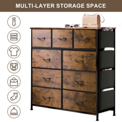 9 Drawers Fabric Dresser Chest Closet Storage Organizer with Side Pockets and Hooks for Bedroom