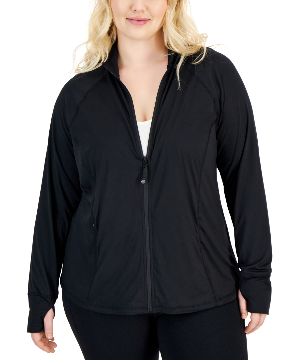 Plus Size Essential Full-Zip Jacket, Created for Macy's - Deep Black