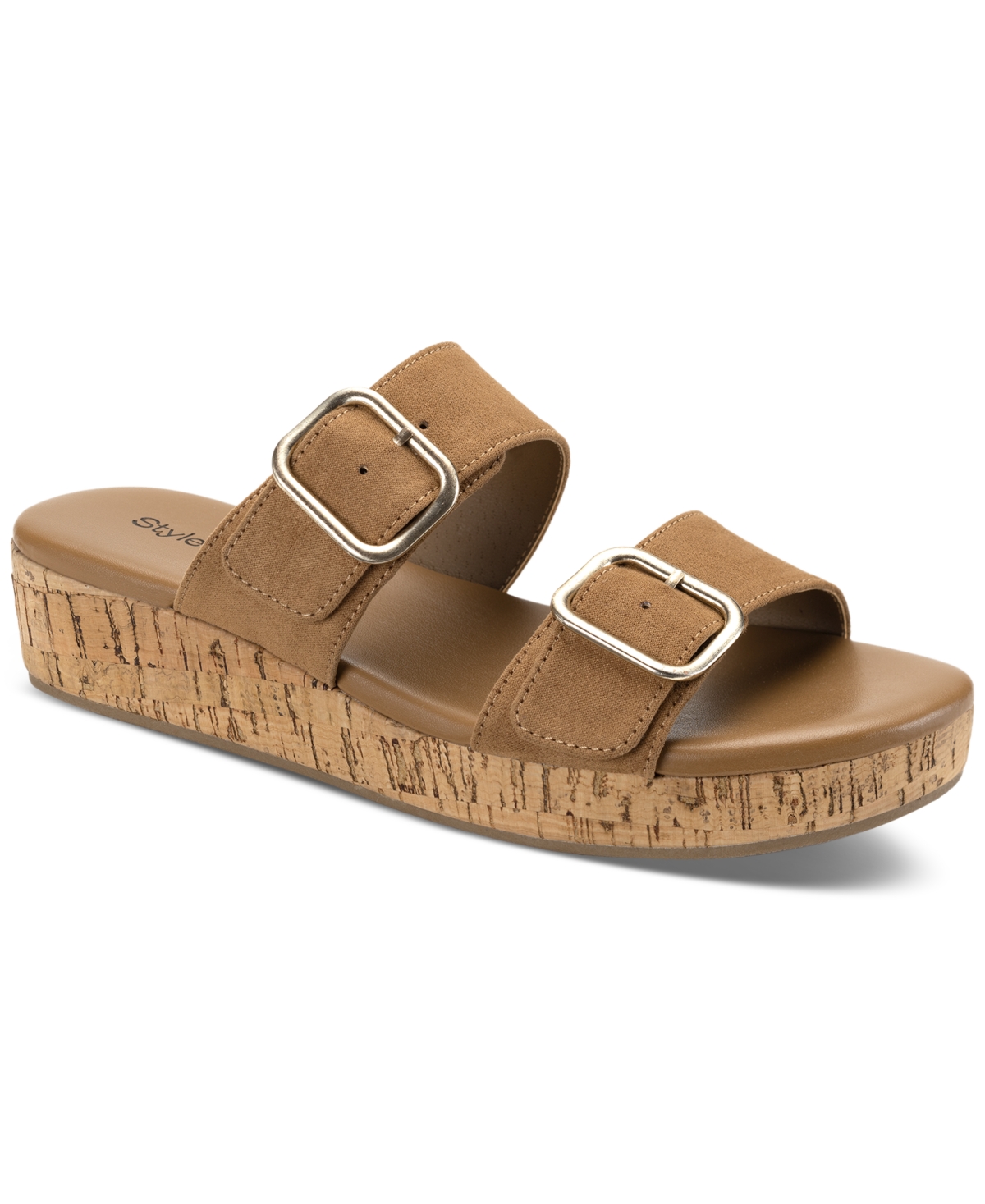 Shop Style & Co Women's Temppestt Slip-on Buckled Wedge Sandals, Created For Macy's In Chai