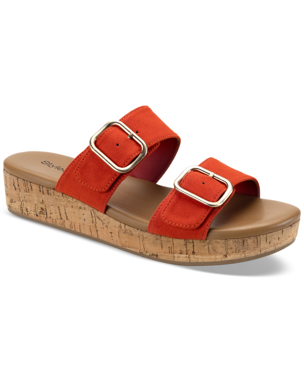 Shop Style & Co Women's Temppestt Slip-on Buckled Wedge Sandals, Created For Macy's In Paprika