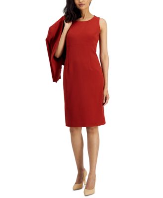 Women's Crepe Open Front Jacket & Crewneck Sheath Dress Suit Set, Regular & Petite