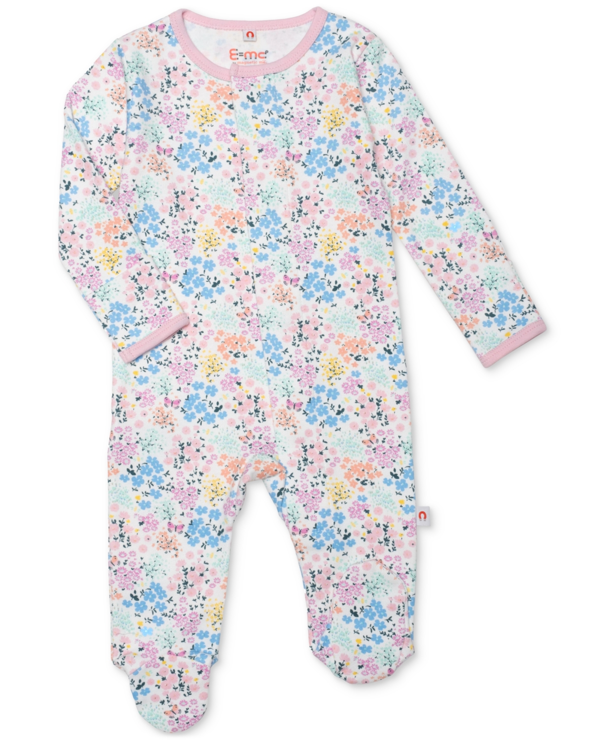 Easy = Magnetic Close Baby Girls Magnetic Printed Cotton Footed Coverall