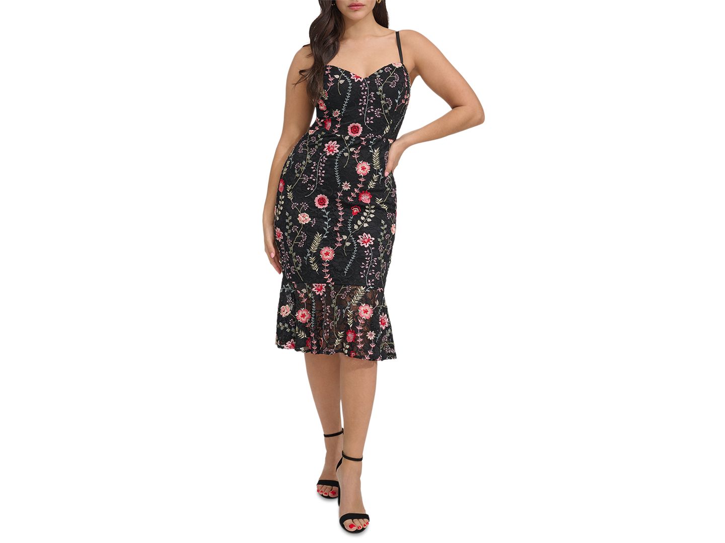 Женское платье Siena Floral-Print Embroidered Lace Midi, цвет: Чёрный разноцветный — фото 1