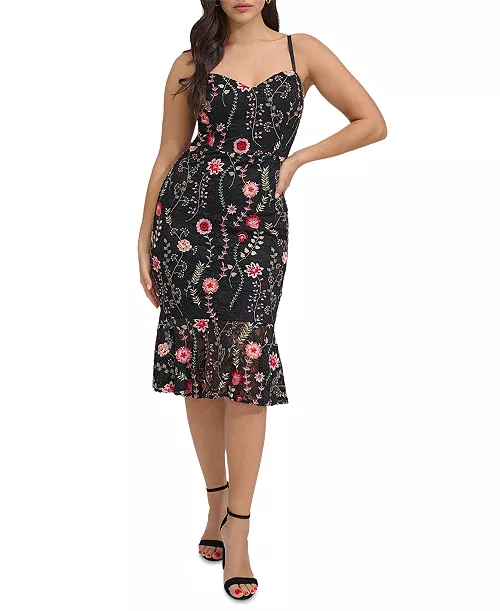 women's embroidered lace midi dress