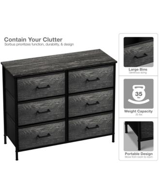6 Drawers Dresser- Storage Unit with Steel Frame, Wood Top, Fabric Bins - for Bedroom, Closet, Office and more