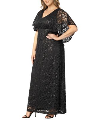 Women's Plus Size Celestial Cape Sleeve Sequined Lace Gown