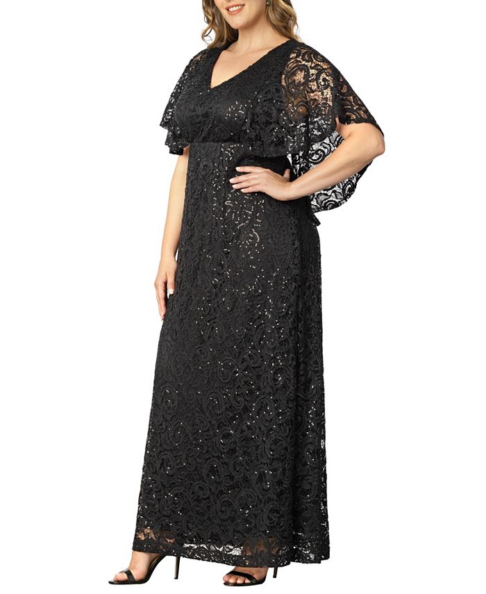 Kiyonna Women's Plus Size Celestial Cape Sleeve Sequined Lace Gown - Macy's
