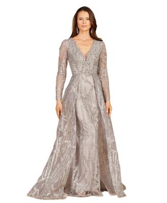 Women's Long Sleeve Lace Gown with Overskirt