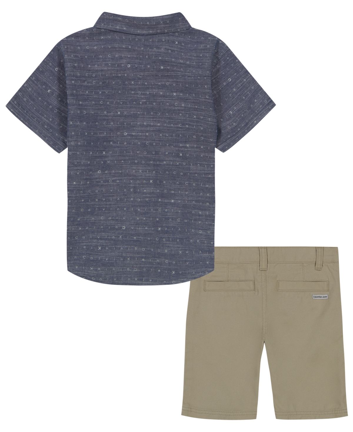 Calvin Klein Toddler and Little Boys Logo Print Button-Up Short Sleeve Shirt and Twill Shorts, 2 Piece Set
