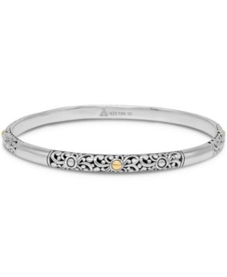 Bali Filigree Bangle Bracelet in Sterling Silver and 18K Gold, Fit Small to Medium Wrist