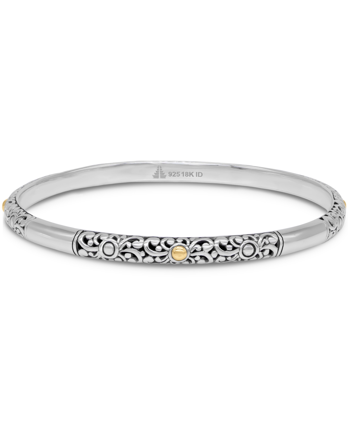 Devata Bali Filigree Bangle Bracelet in Sterlingand 18K Gold, Fit Small to Medium Wrist - Silver