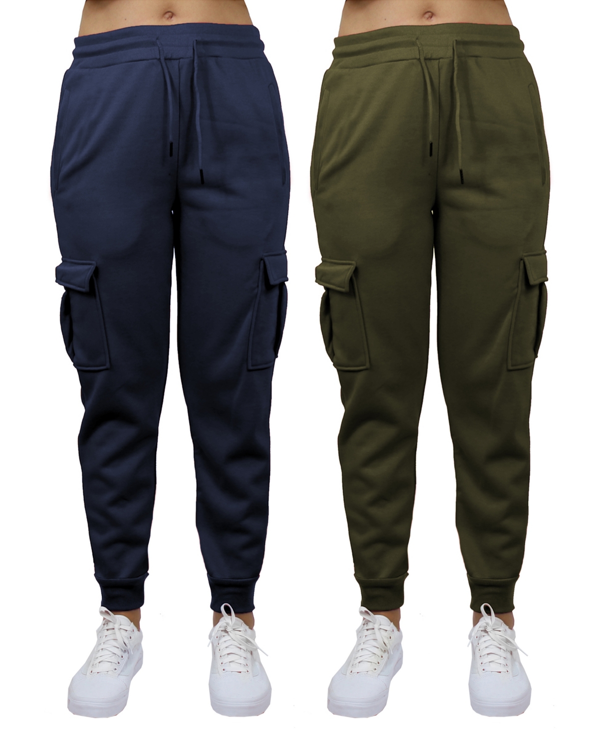 Galaxy By Harvic Women's Heavyweight Loose Fit Fleece Lined Cargo Jogger Pants Set, 2 Pack In Navy,olive