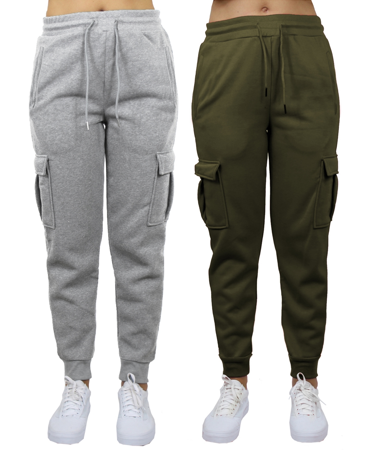 Shop Galaxy By Harvic Women's Heavyweight Loose Fit Fleece Lined Cargo Jogger Pants Set, 2 Pack In Heather Gray,olive