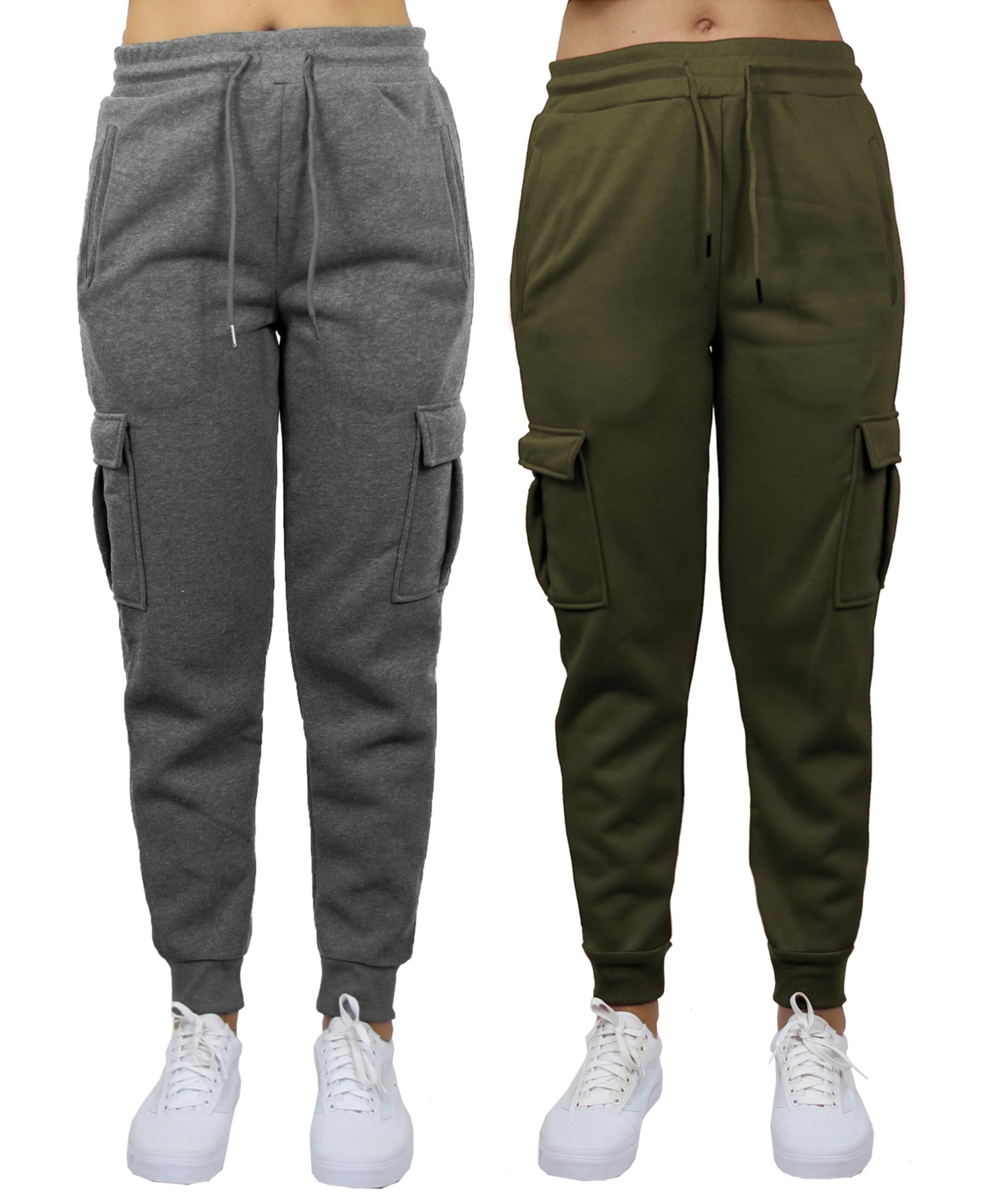 Shop Galaxy By Harvic Women's Heavyweight Loose Fit Fleece Lined Cargo Jogger Pants Set, 2 Pack In Charcoal,olive