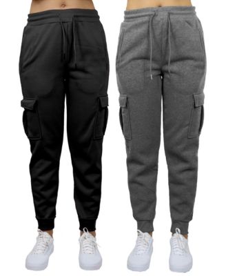 Women's Heavyweight Loose Fit Fleece Lined Cargo Jogger Pants Set, 2 Pack
