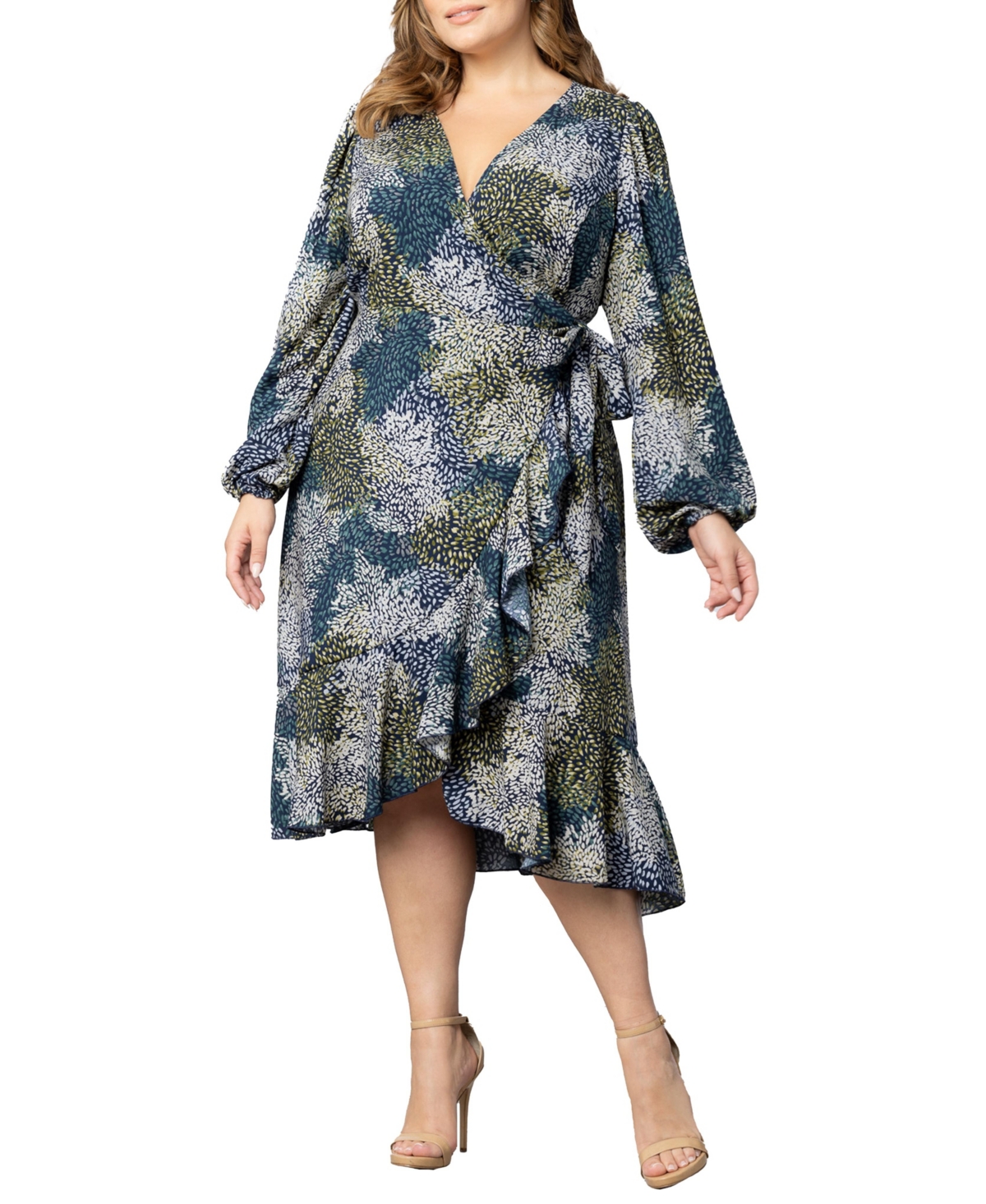 Women's Plus Size Julia Long Sleeve Wrap Dress - Blue impressionist print