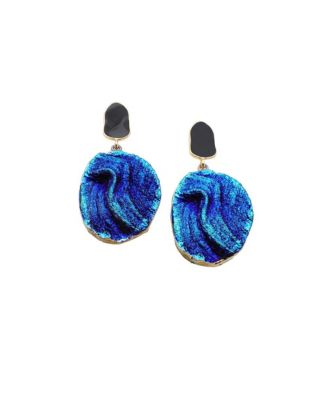 Women's Blue  Textured Oval Drop Earrings