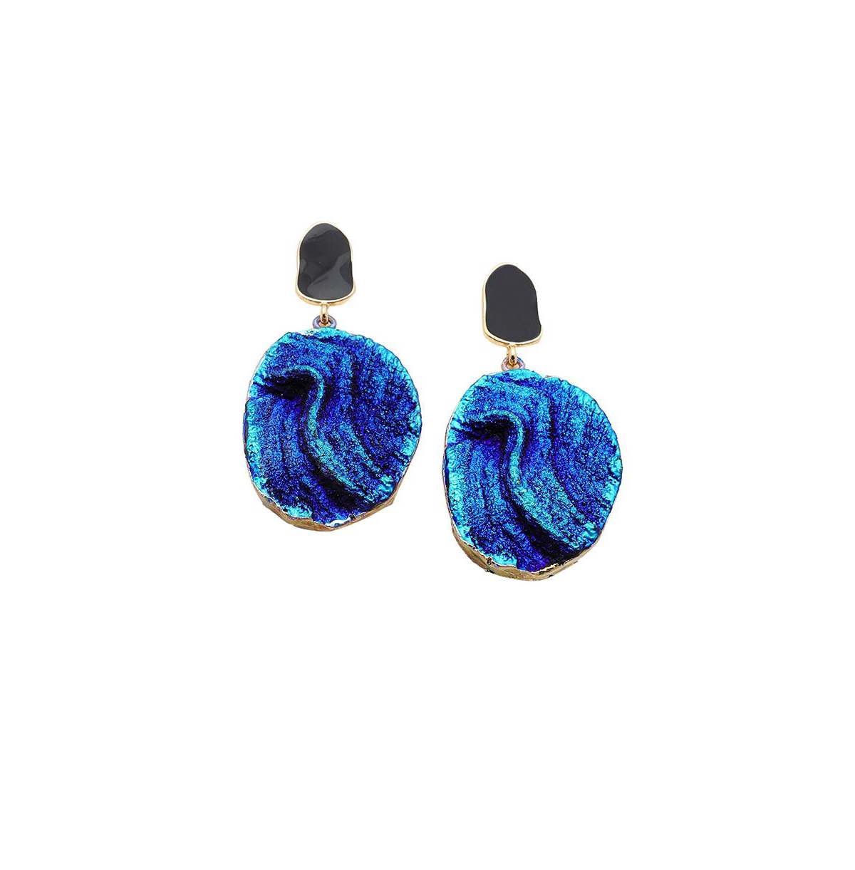 Sohi Women's Blue Textured Oval Drop Earrings