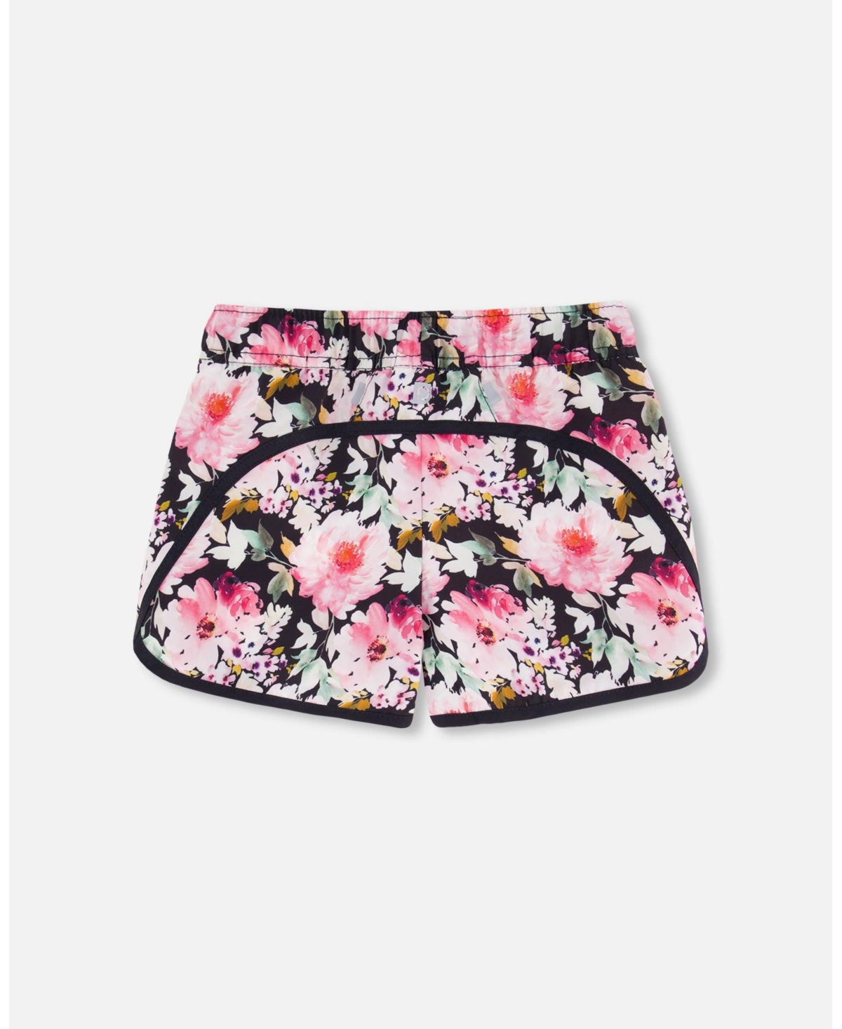 Girl Athletic Shorts- Child - Black printed big flowers