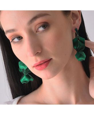 Women's Green  Metallic Petal Drop Earrings