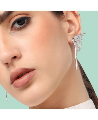 Women's Silver  Metallic Wing Drop Earrings
