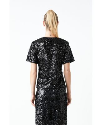 Women's Sequin Shoulder Padded Top