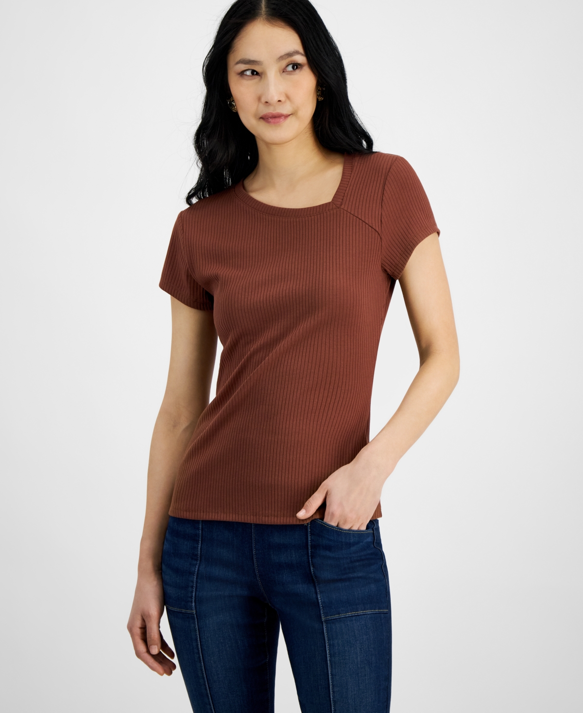Inc International Concepts Women's Asymmetrical T-shirt, Created For Macy's In Root Beer