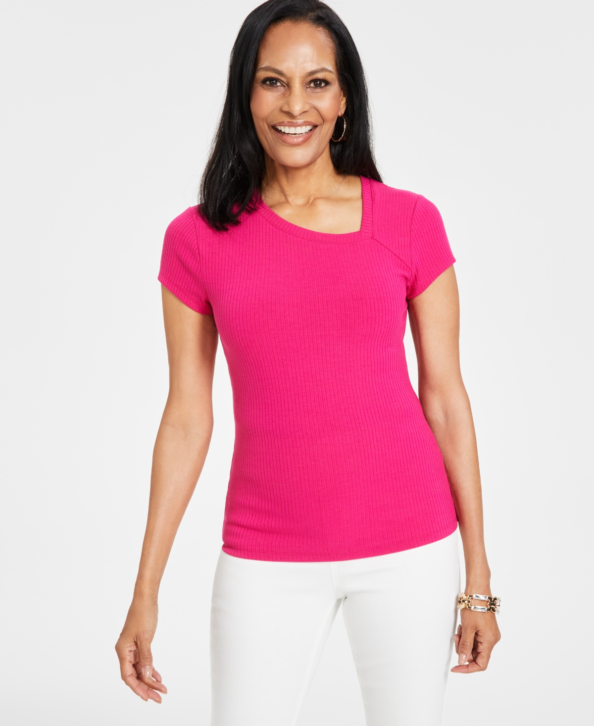 Inc International Concepts Women's Asymmetrical T-shirt, Created For Macy's In Pink Dragonfruit