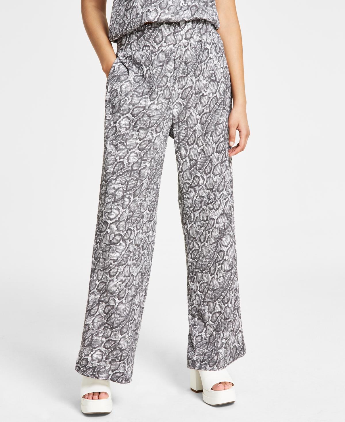 Shop Bar Iii Women's Snakeskin-print Wide-leg Pants, Created For Macy's In Jess Snake A