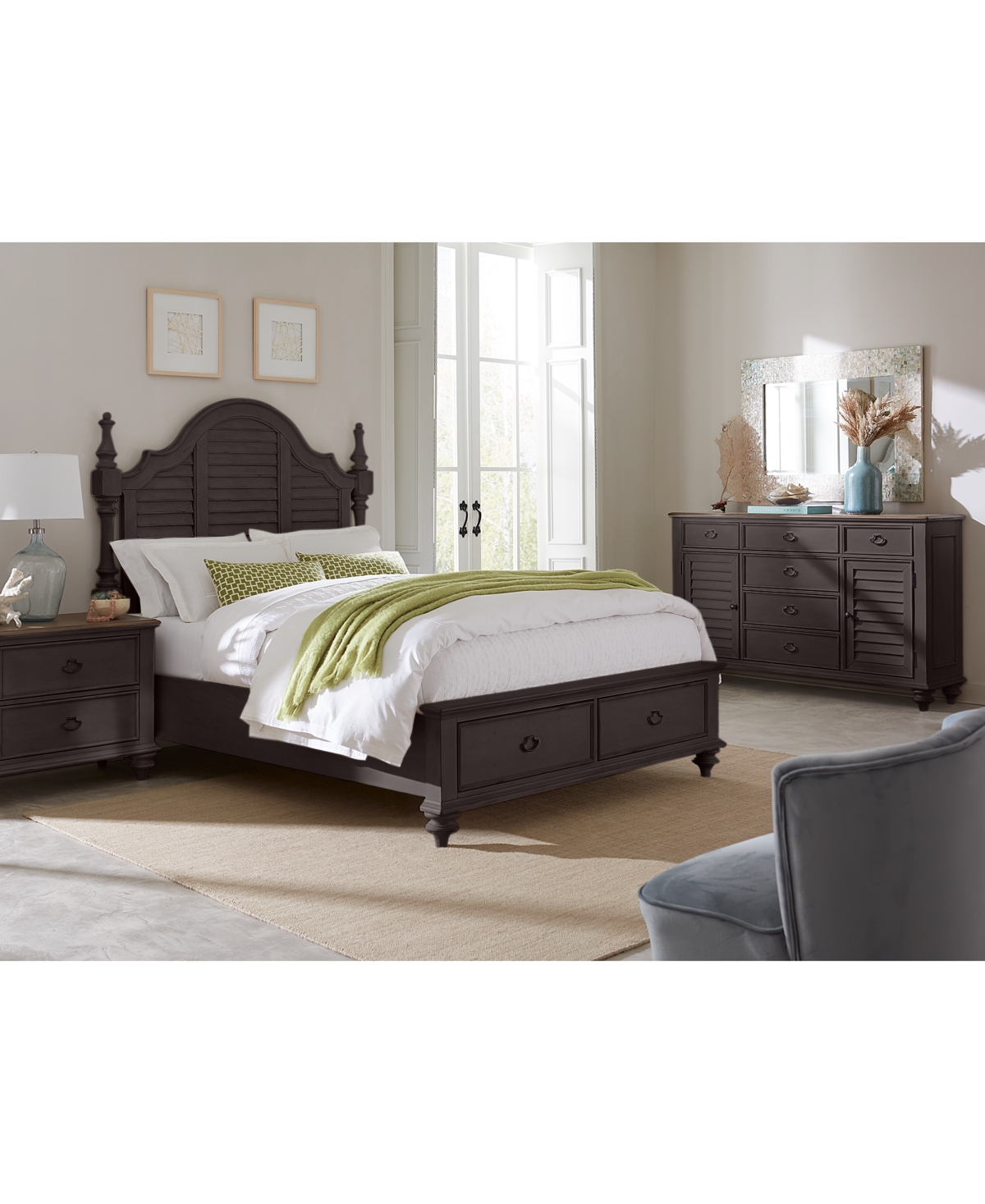 Shop Macy's Mandeville 3pc Bedroom Set (louvered California King Storage Bed + Louvered Dresser + 2-drawer Night In Brown