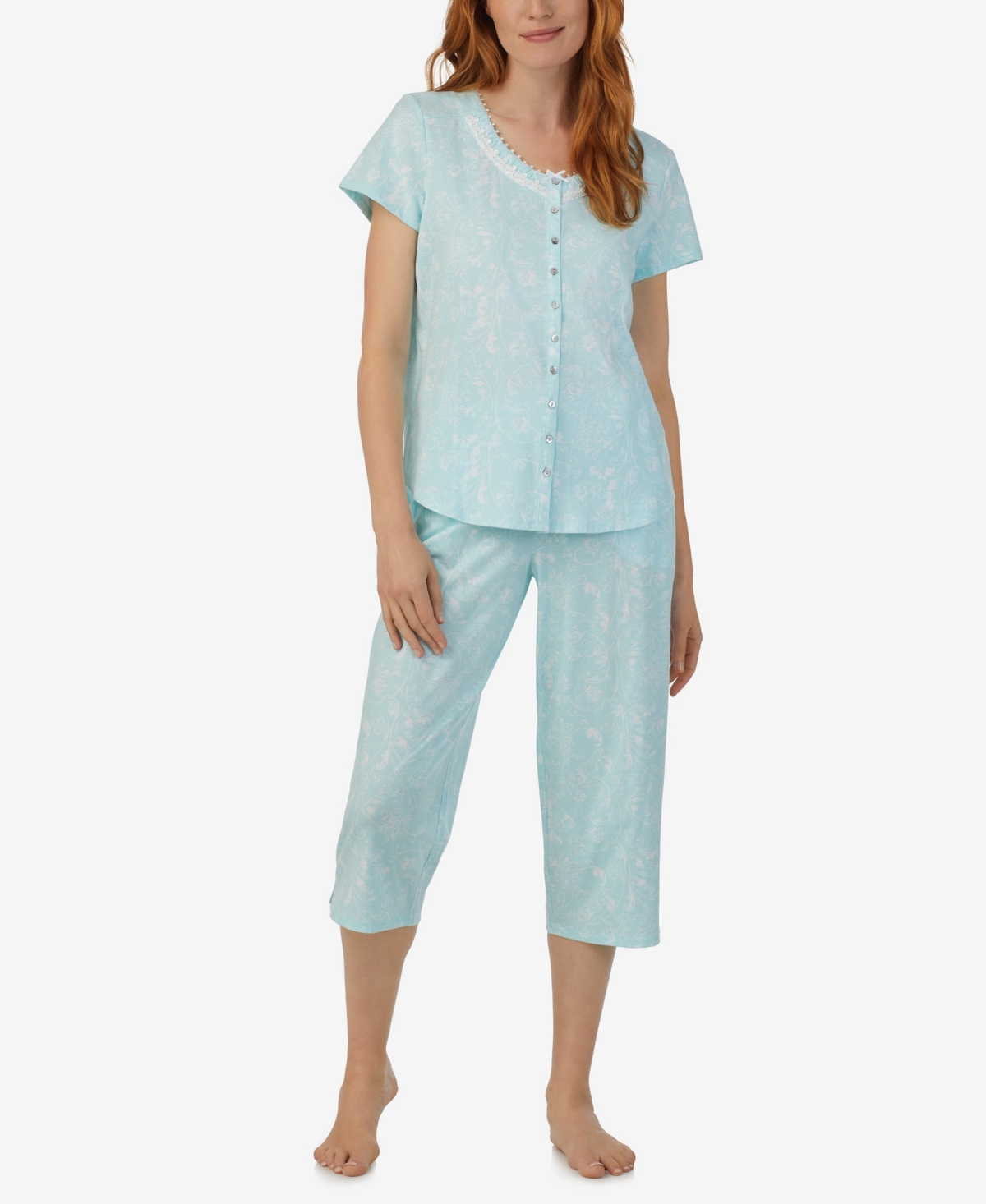 Women's Cap Sleeve 2-Pc. Capri Pajama Set - Blue Print