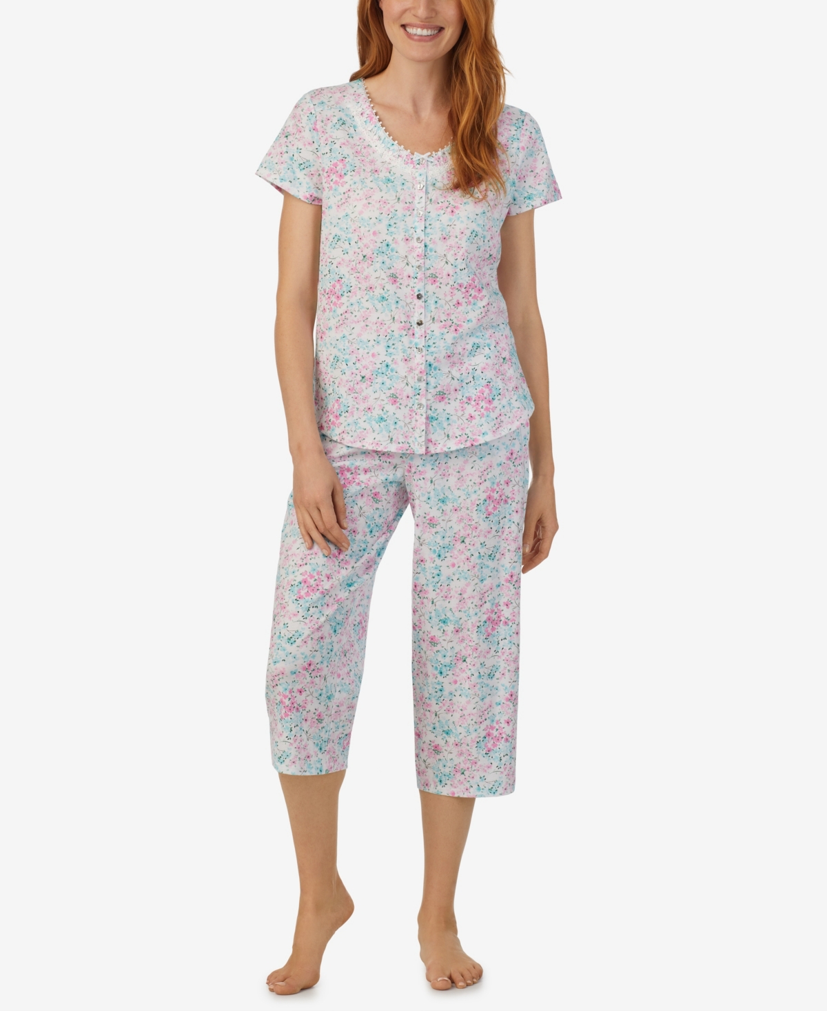 Aria Women's Cap Sleeve 2-pc. Capri Pajama Set In Floral Print