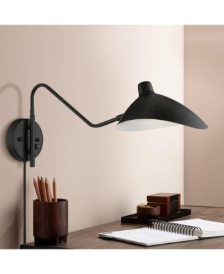Colborne Modern Swing Arm Wall Lamp Black Metal Plug-in Light Fixture Up Down Shade for Bedroom Bedside Living Room Reading Home House