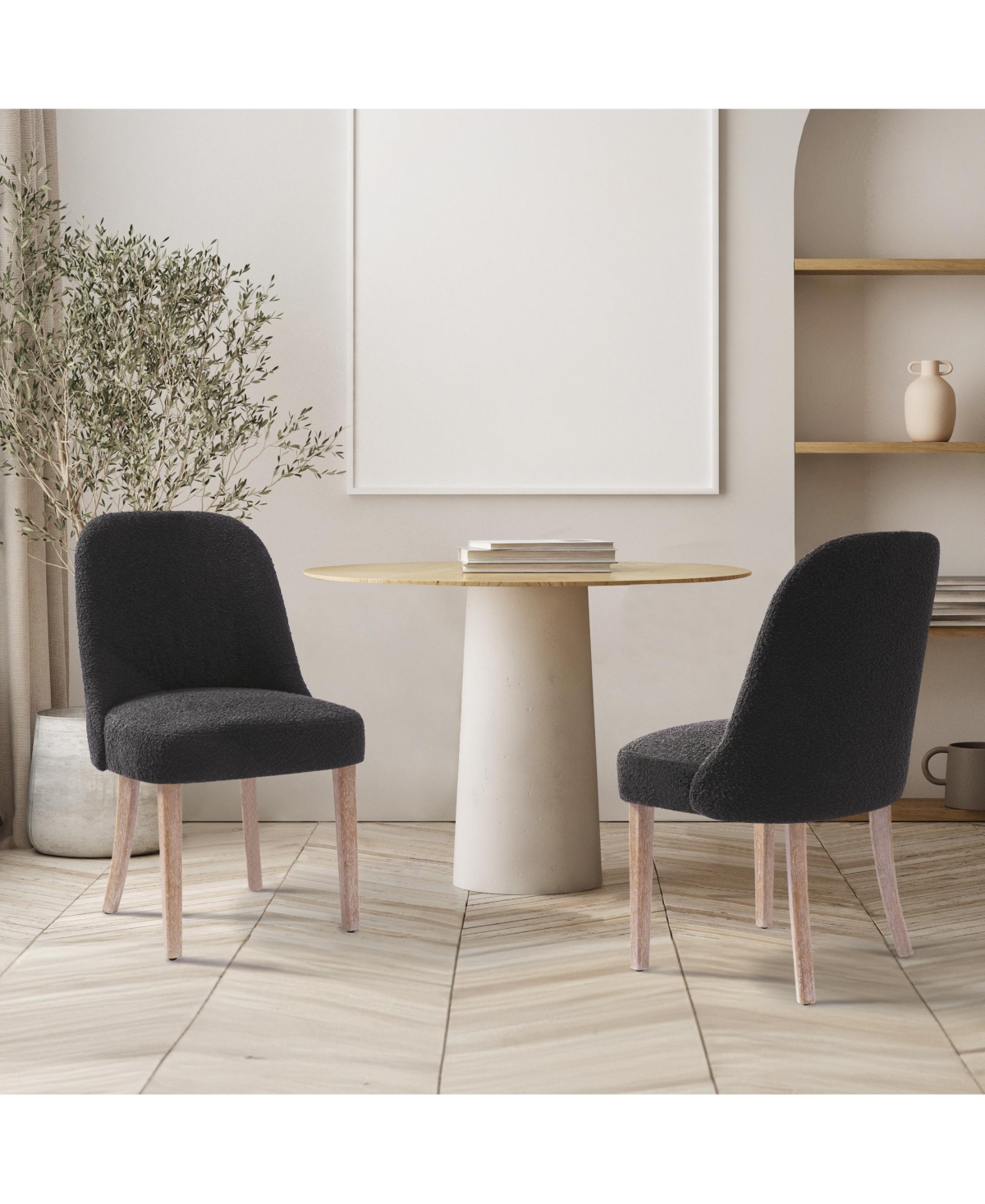 Mid-Century Modern Upholstered Boucle Dining Chair (Set of