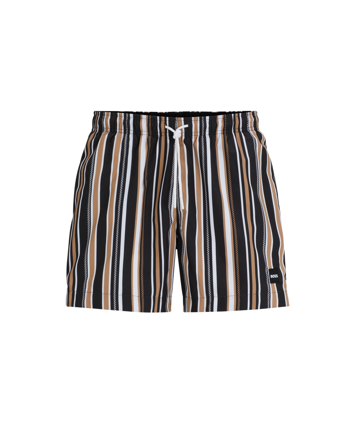 Shop Hugo Boss Boss By  Men's Quick-dry Fabric Striped Swim Shorts In Black