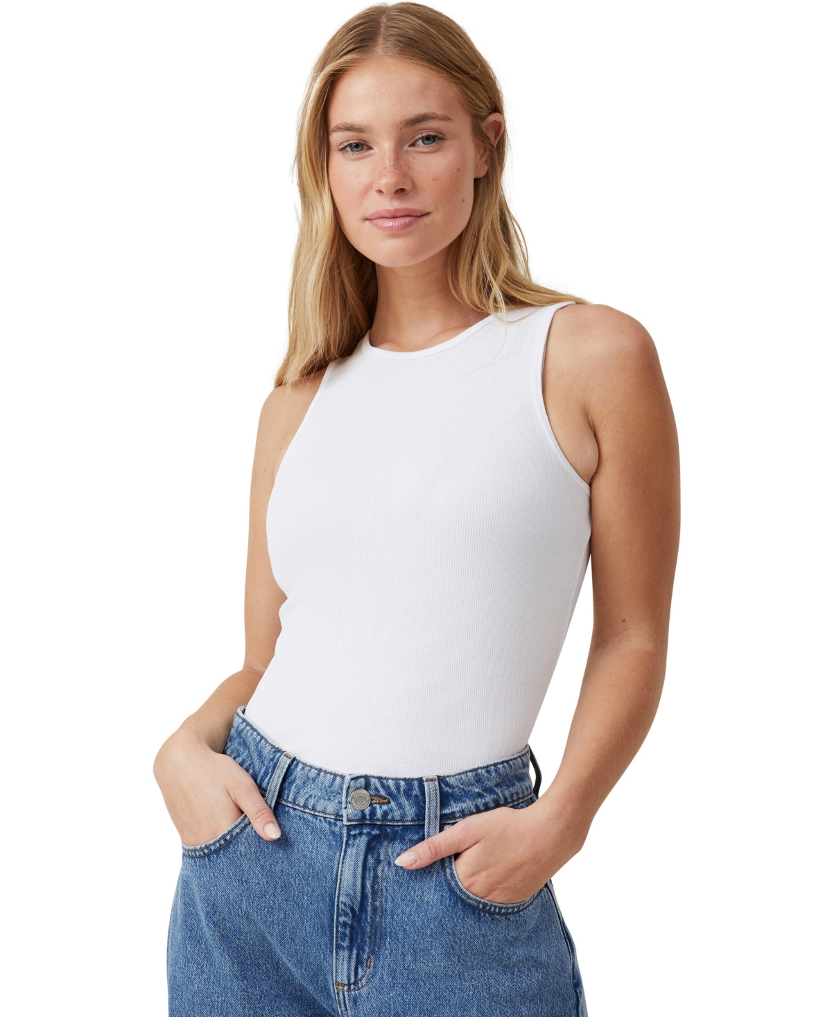 Cotton On The One Variegated Rib Racerback Tank In White