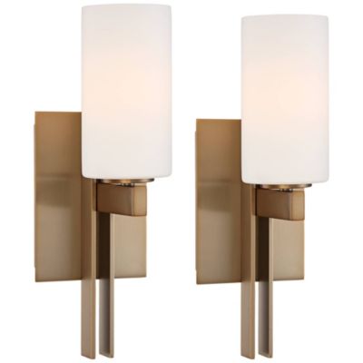 Ludlow Modern Wall Light Sconces Set of 2 Burnished Brass Hardwire 4 1/2" Fixture