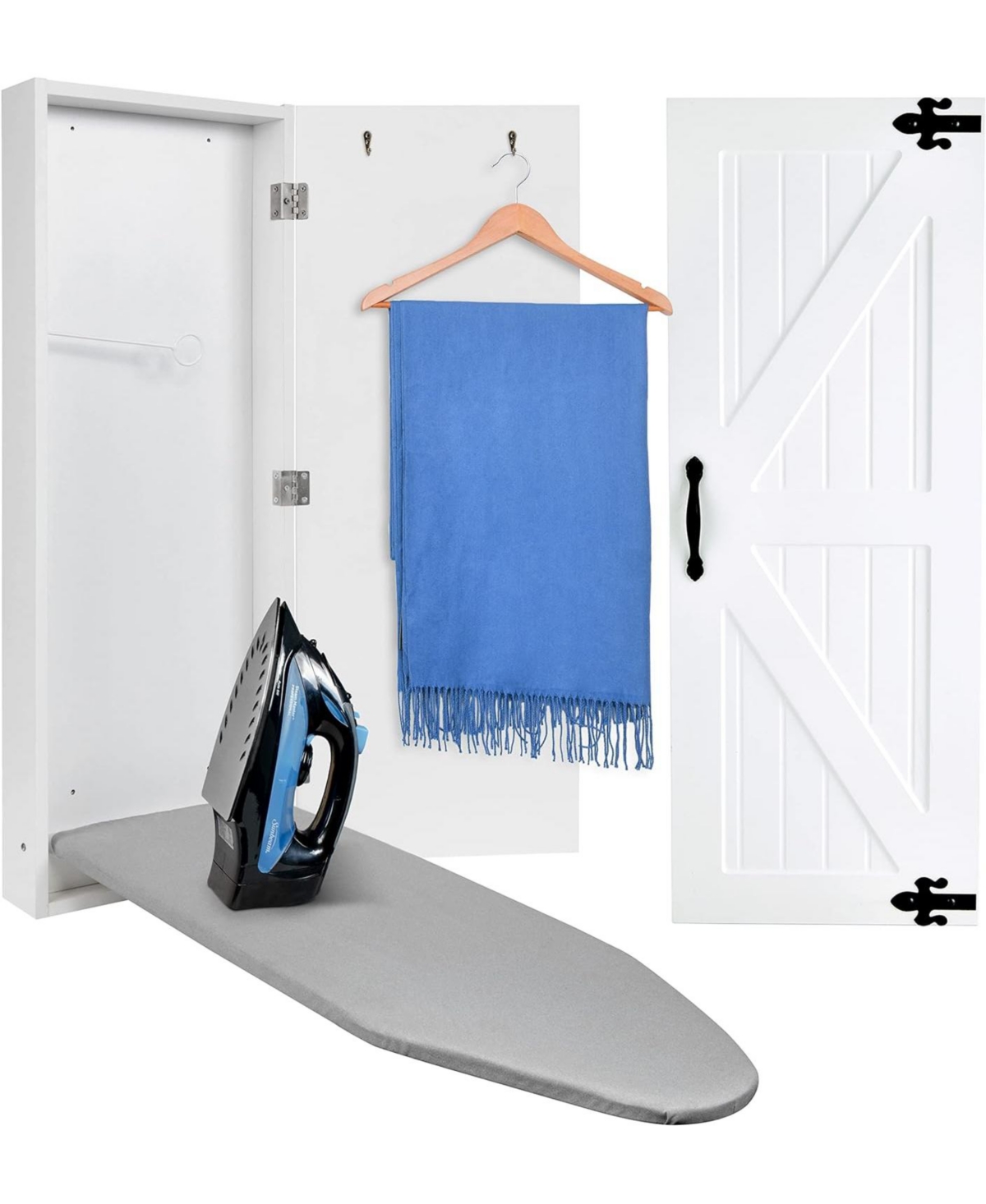 Ironing Board w/Farmhouse Door, Wall Mount Iron Board Holder - White