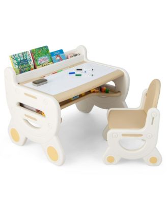Kids Drawing Table & Chair Set for Reading Playing with Pens & Blackboard Eraser
