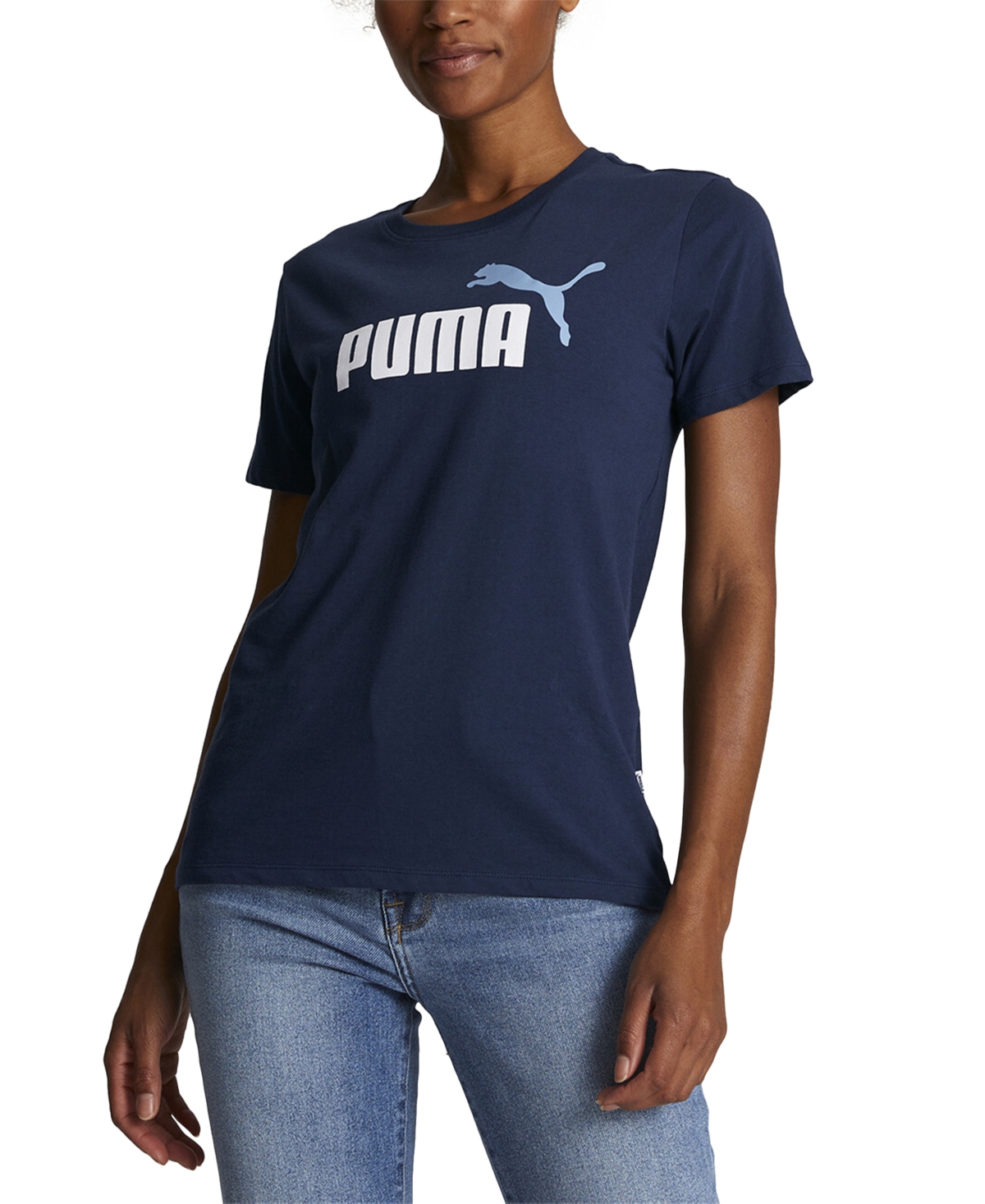 Puma Women's Essentials Graphic Short Sleeve T-shirt In Club Navy
