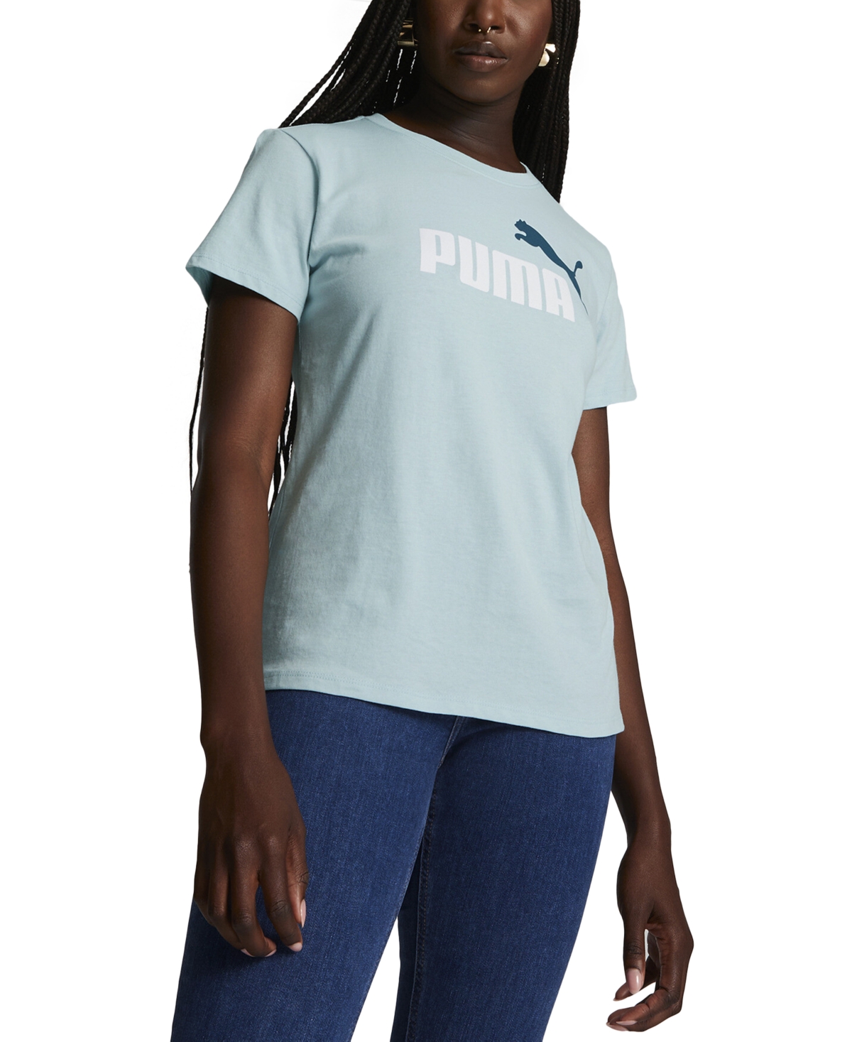 Puma Women's Essentials Graphic Short Sleeve T-shirt In Turquoise Surf