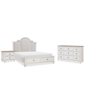 Mandeville 3pc Bedroom Set (Upholstered California King Storage Bed + Dresser + 2-Drawer Nightstand)