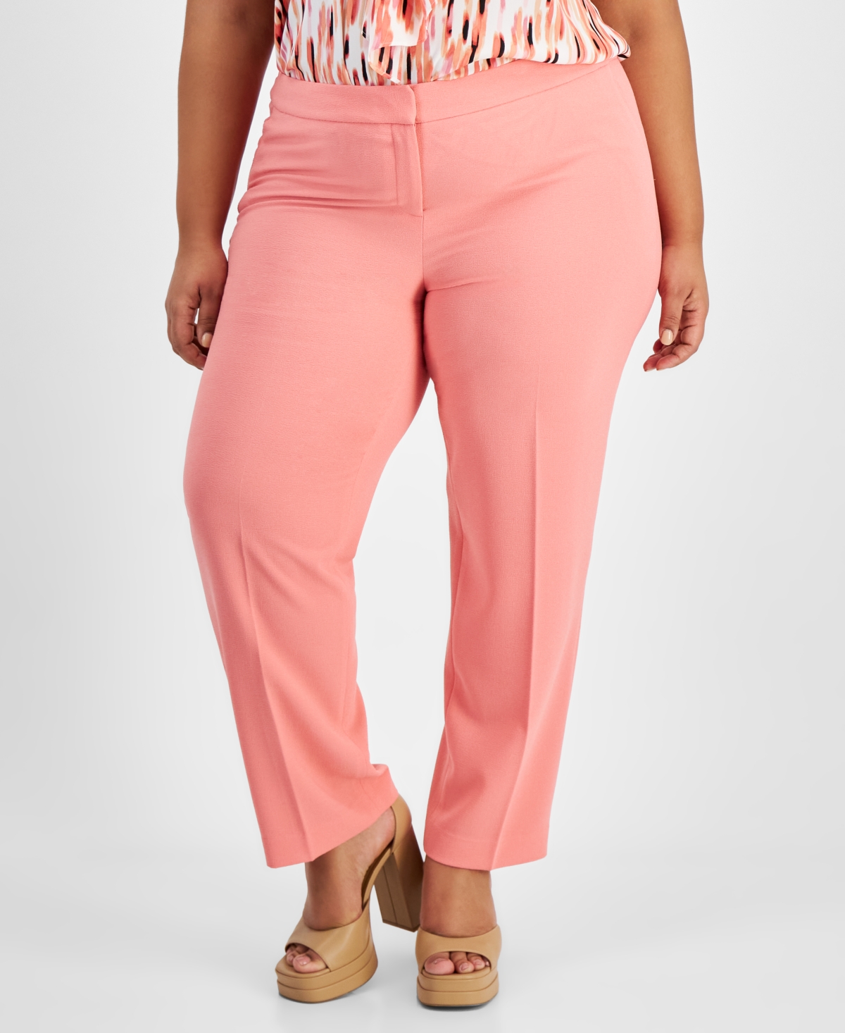 Shop Bar Iii Plus Size Textured Crepe Pants, Created For Macy's In Coral Rose