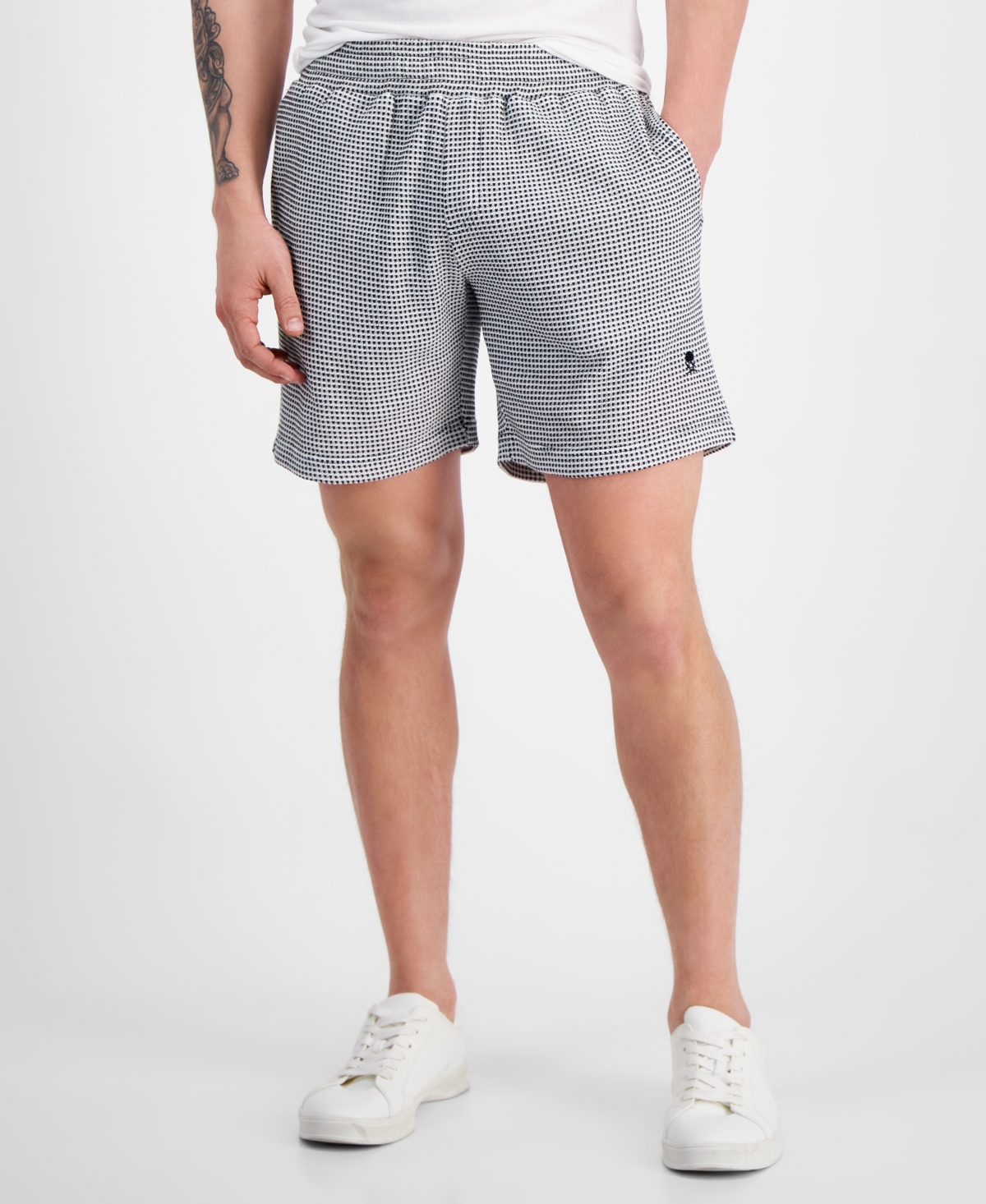 Men's Regular-Fit Waffle-Knit Drawstring Shorts - Black/white