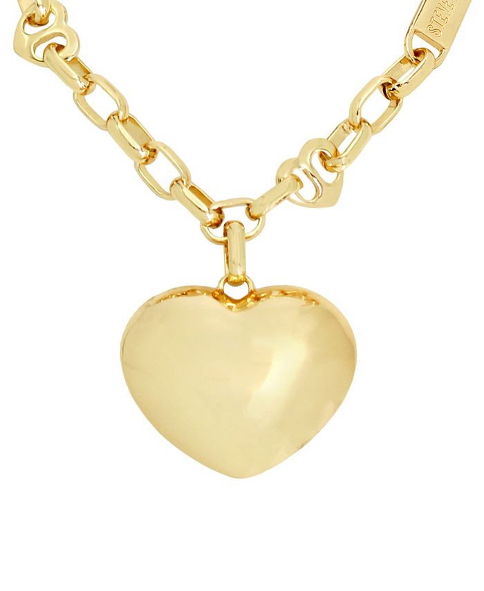 Steve Madden Gold-Tone Puffy Heart Pendant Necklace - Macy's